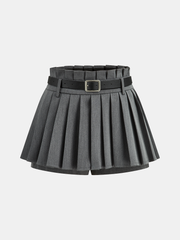 Mid-Waist Pleated Belted Skort