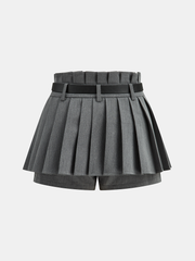 Mid-Waist Pleated Belted Skort