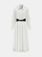 Ruffled Shirt and Midi Skirt Set with Belt