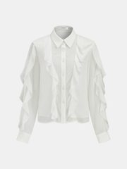 Ruffled Shirt and Midi Skirt Set with Belt