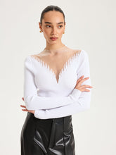 Sheer Mesh Panel Ribbed Knit Top