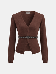 Belted V-Neck Knit Cardigan