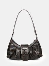 Vintage Faux Leather Buckle-Accent Hobo Bag