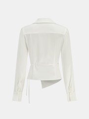 Lapel Collar Tie Satin Wrap Shirt