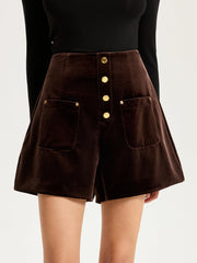 Velvet Mid-Waist Button-Front Shorts