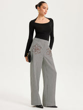 Houndstooth Embroidered Straight-Leg Pants