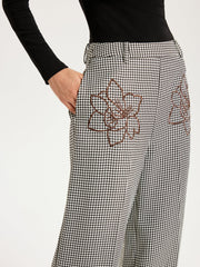 Houndstooth Embroidered Straight-Leg Pants