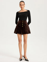 Velvet Mid-Waist Button-Front Shorts