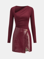 Faux Leather Paneled Knit Mini Dress