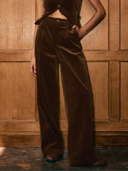 Mid-Waist Corduroy Wide-Leg Pants