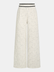 Contrast Waistband Tweed Wide-Leg Pants