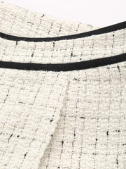 Contrast Waistband Tweed Wide-Leg Pants