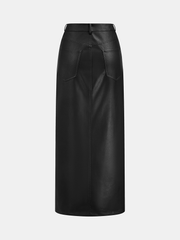 Asymmetric Faux Leather Midi Skirt