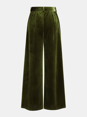 Belted Pleated Velvet Wide-Leg Pants