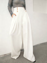 High-Waist Metal Detail Wide-Leg Pants