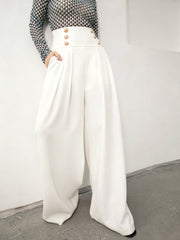 High-Waist Metal Detail Wide-Leg Pants