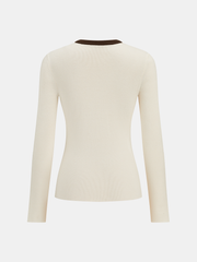 Metal Detail Color-Block Long Sleeve Knit Top