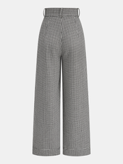 Houndstooth Pleated Buttoned Wide Leg Pants
