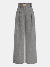 Houndstooth Pleated Buttoned Wide Leg Pants