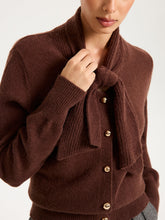 Tie-Neck Metal Button Knit Cardigan