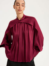 Satin Pleated Blouse with Cut-Out Sleeve
