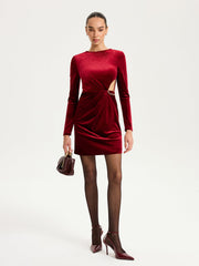 Chain Detail Cut-Out Velvet Mini Dress