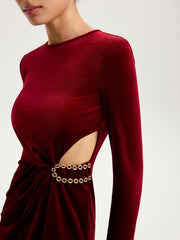Chain Detail Cut-Out Velvet Mini Dress