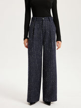 Mid-Waist Tweed Sequin Wide-Leg Pants