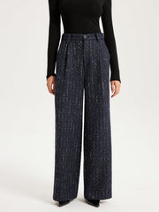 Mid-Waist Tweed Sequin Wide-Leg Pants