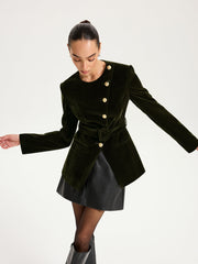 Velvet Button-Front Asymmetric Blazer