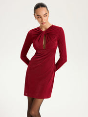 Knot-Front Long Sleeve Mini Dress