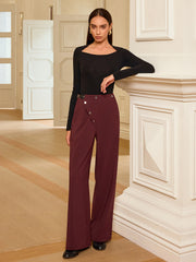 Asymmetric Waistband Straight-Leg Pants