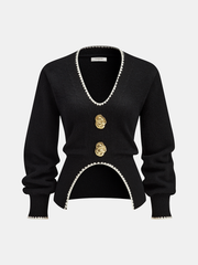 Buttoned Contrast Fringe Split Sweater