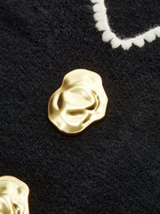 Buttoned Contrast Fringe Split Sweater