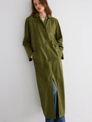 Button Through Cotton A Line Trench Coat