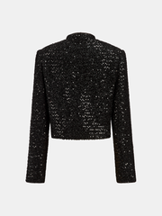 Bow Detail Sequined Tweed Cropped Jacket