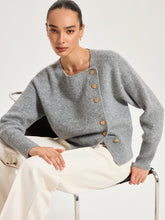 Asymmetric Metal Button Wool-Blend Cardigan