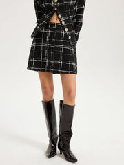 Tweed Plaid A-Line Mini Skirt