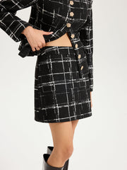 Tweed Plaid A-Line Mini Skirt