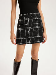 Tweed Plaid A-Line Mini Skirt
