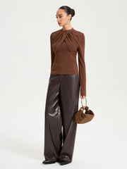 Draped Cross-Front Glitter Knit Top