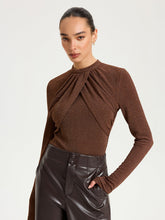 Draped Cross-Front Glitter Knit Top