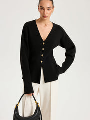 Wool-Blend V-Neck Button Cardigan