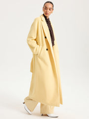 Belted Double-Breasted Lapel Long Coat