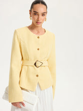 Tweed Belted Button-Front Blazer