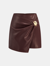 Metal Buckle Asymmetric Faux Leather Mini Skirt