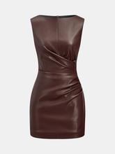 Faux Leather Waist Ruched Dress