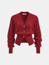 Scalloped Edge Ribbed V-Neck Buttoned Cardigan