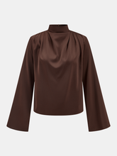 Draped Satin Stand Collar Blouse