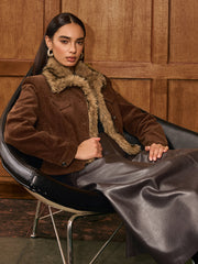 Faux Fur Collar Corduroy Jacket